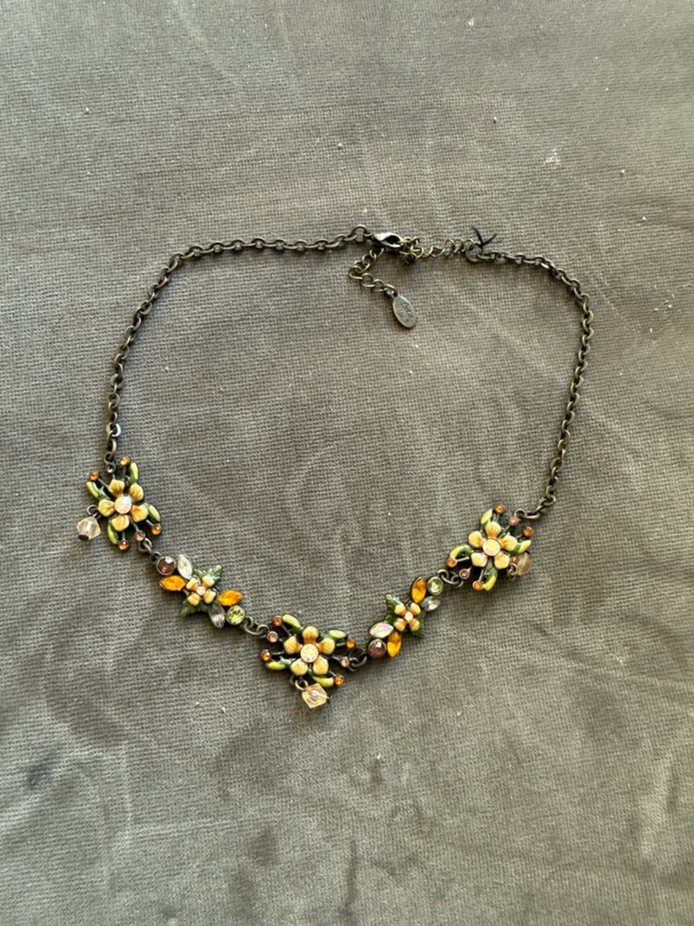 Floral Crystal Statement Necklace in Yellow and Green Cookie Lee
